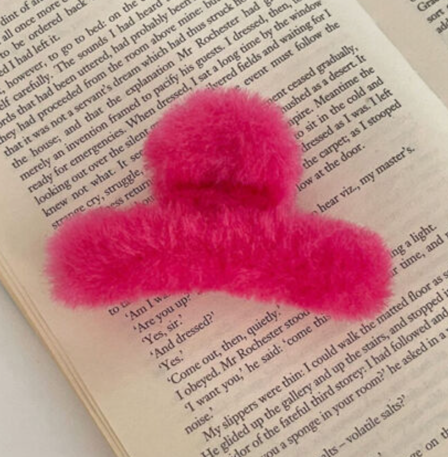 Mini Fluffy Hair Clip - Hot Pink