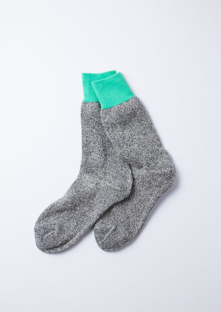 Double Face Crew Socks 'Silk & Cotton' - Mint/Gray - R1034
