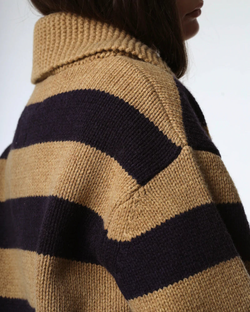 
                  
                    Pirate Cardigan - Shetland Wool - Mustard/Blue Stripe
                  
                